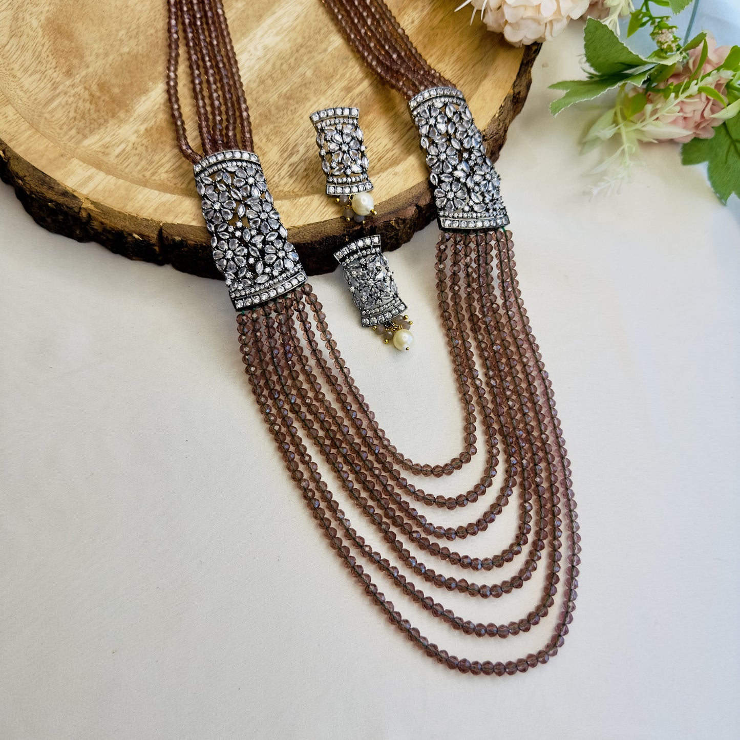 Side AD Broach Necklace Set