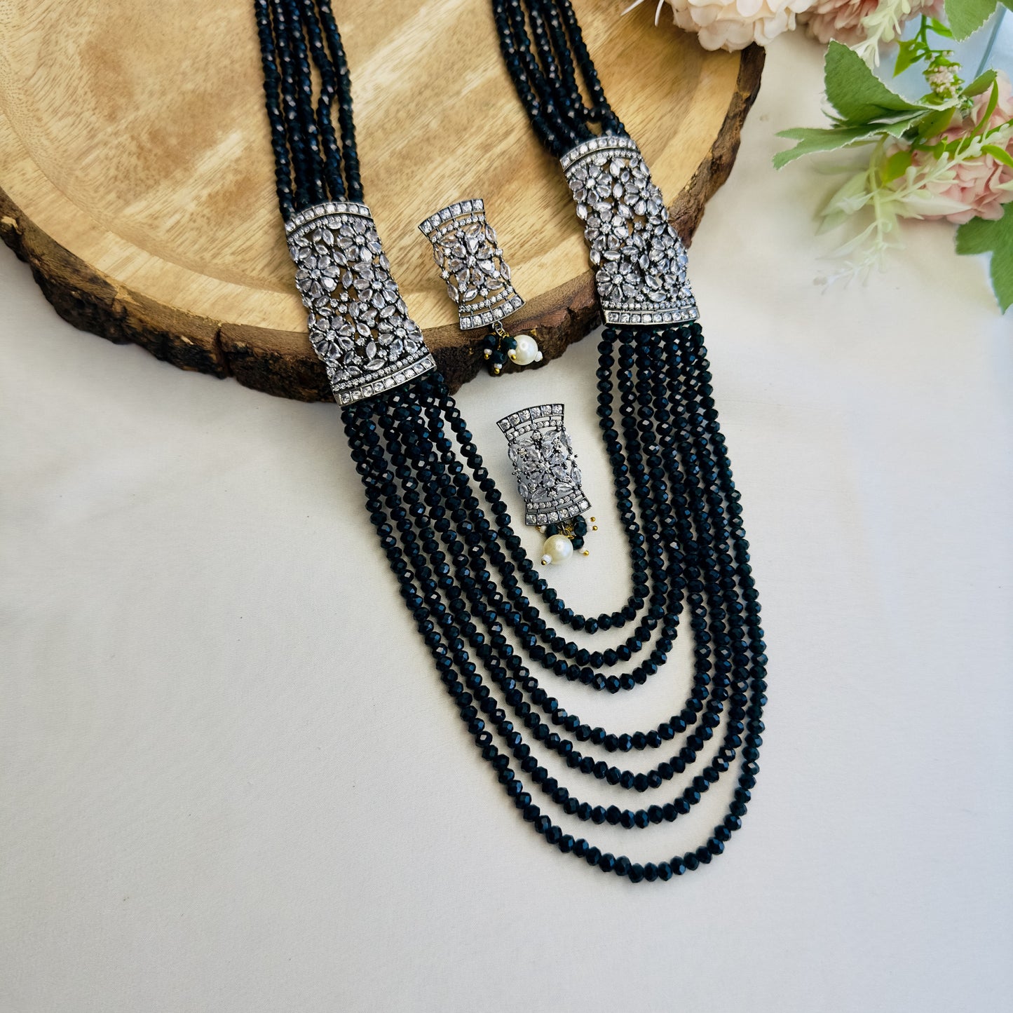 Side AD Broach Necklace Set