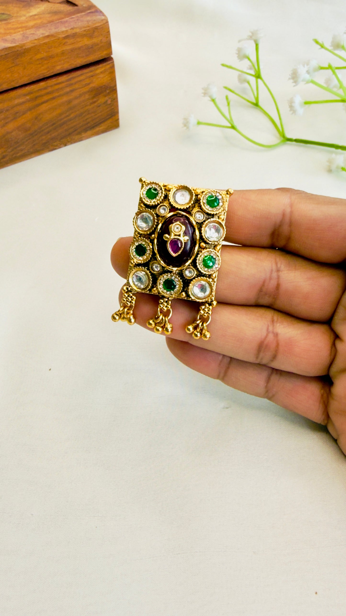 Square Kundan Ring