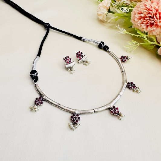 Delicate Design Silver Ruby Hasli Set