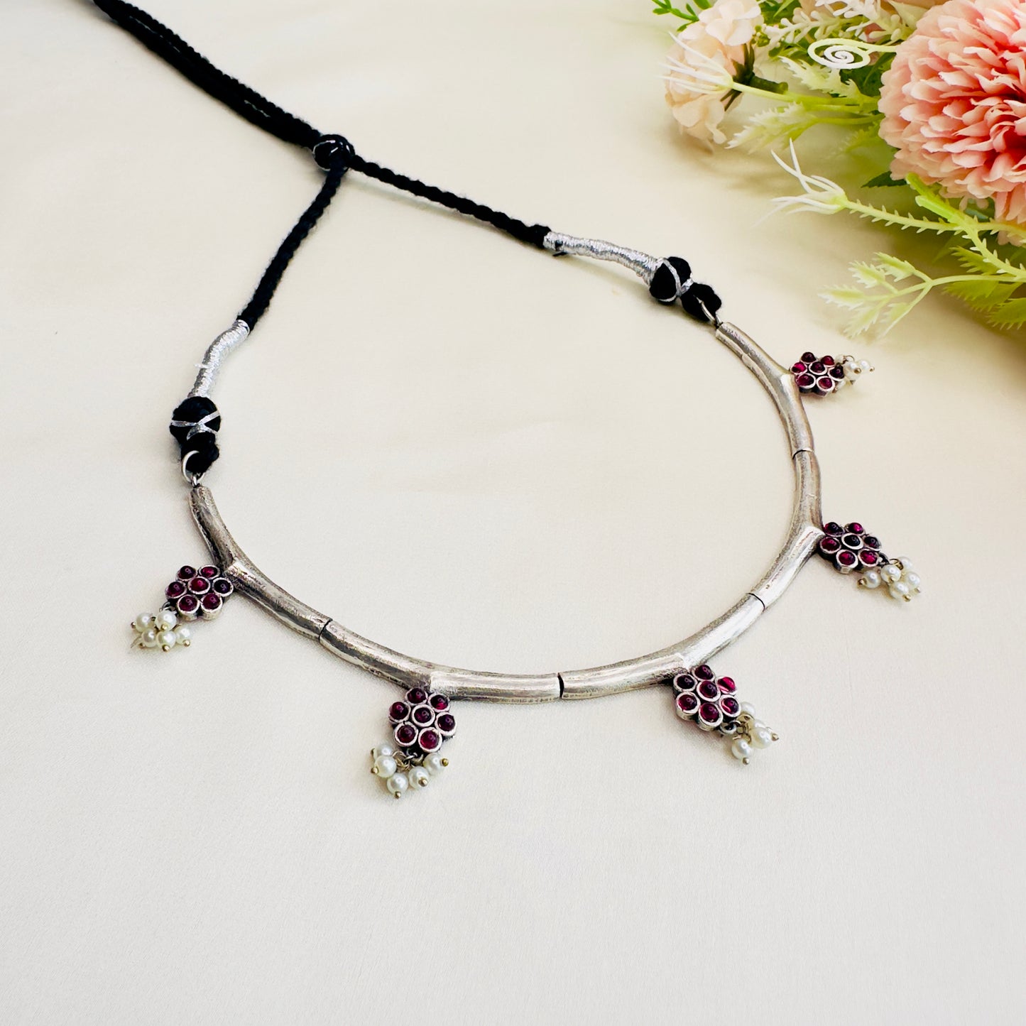 Delicate Design Silver Ruby Hasli Set