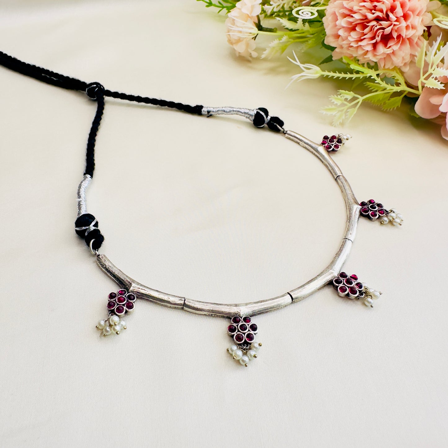 Delicate Design Silver Ruby Hasli Set
