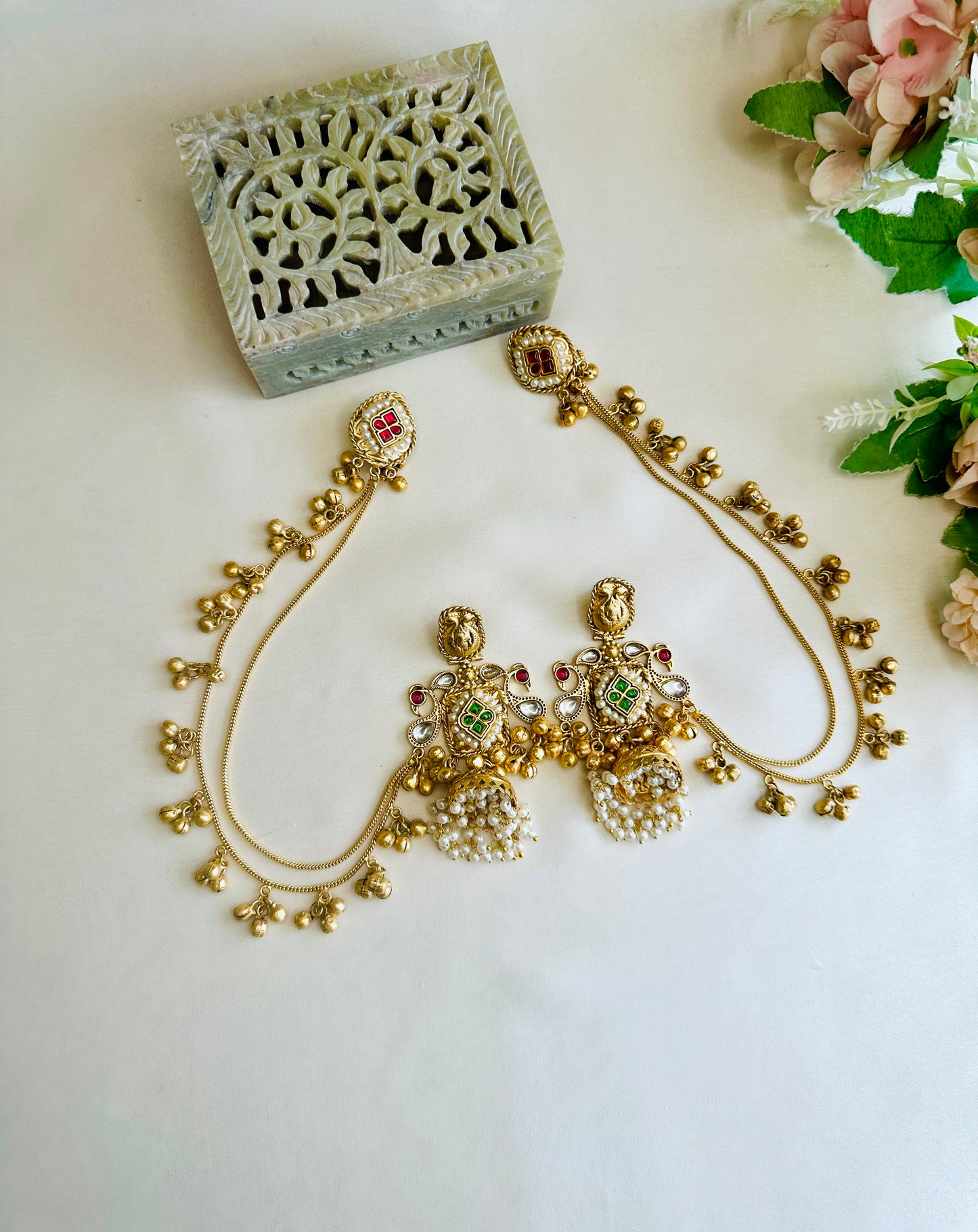 Multicolor Jumka Earring with Ear chain