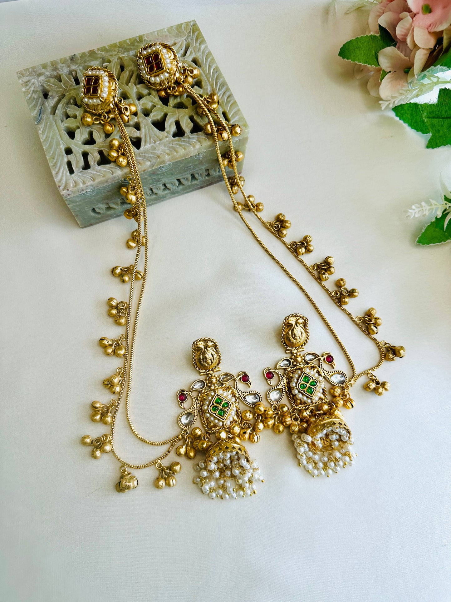 Multicolor Jumka Earring with Ear chain