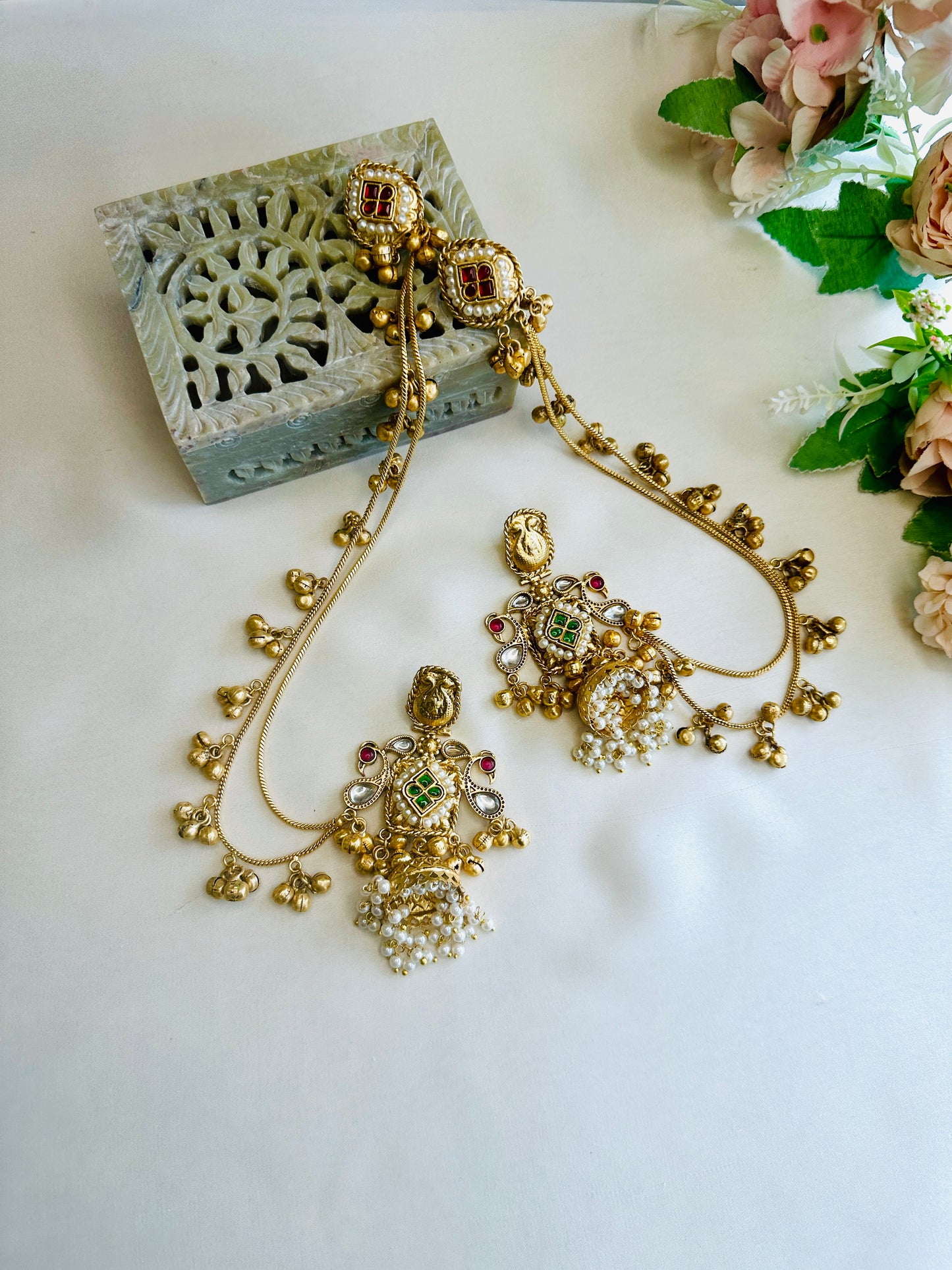 Multicolor Jumka Earring with Ear chain