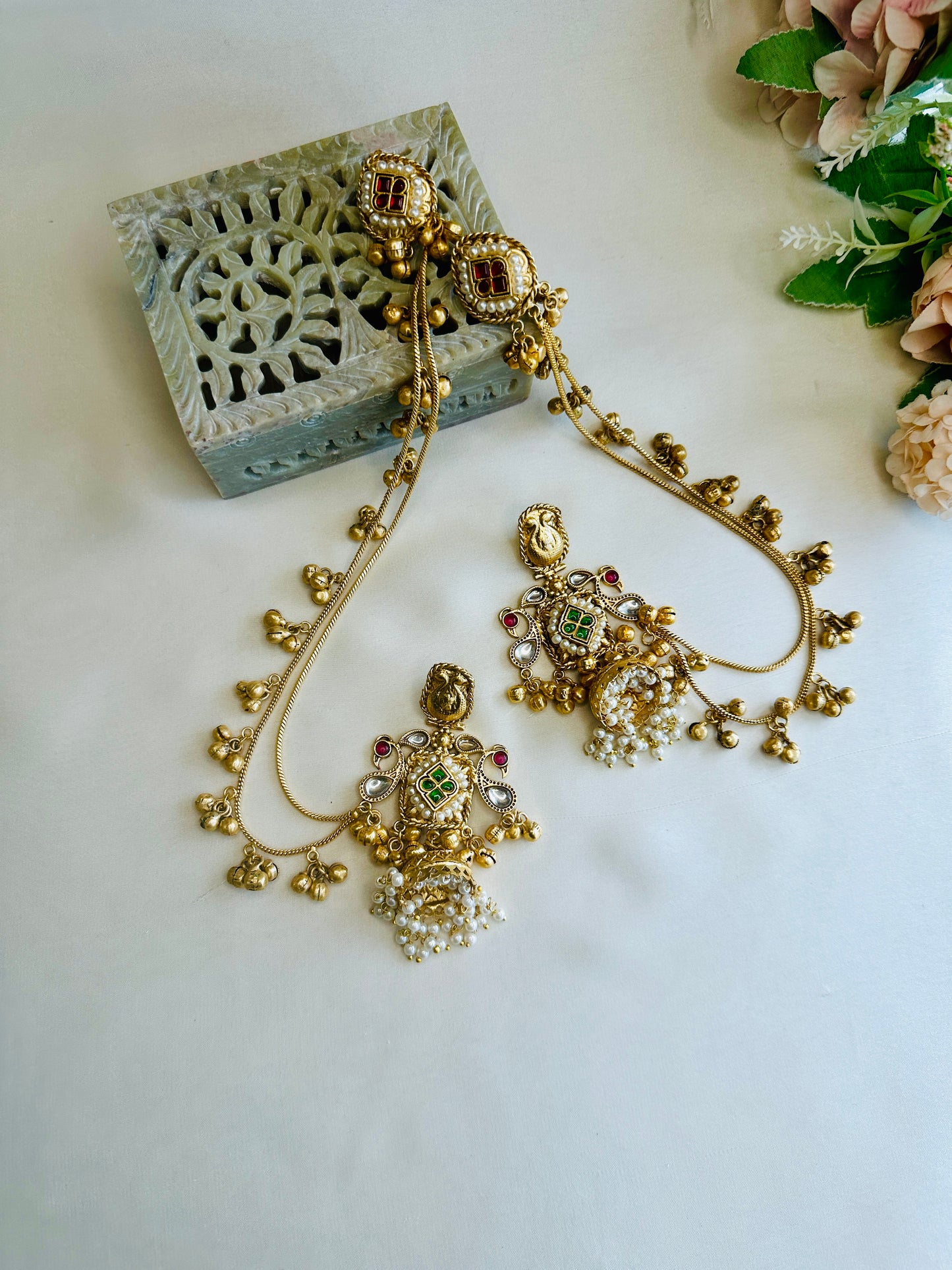 Multicolor Jumka Earring with Ear chain