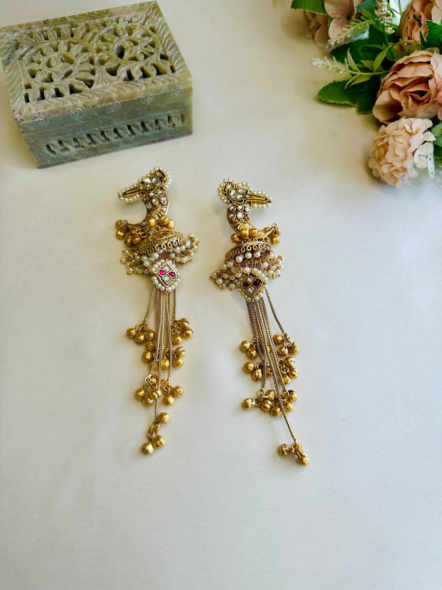 Pachi Kundan Golden Replica Kashmiri Earrings