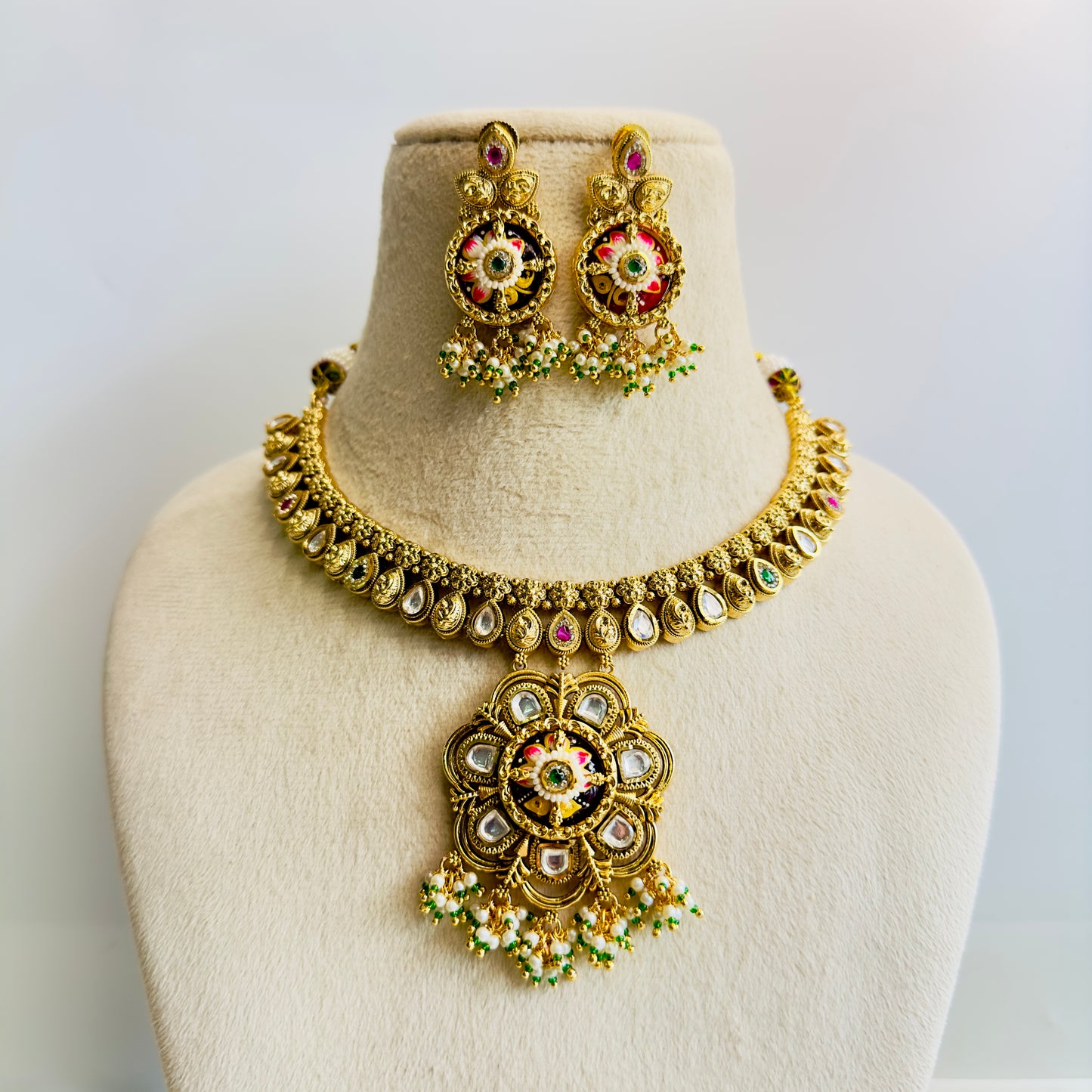 Flower Meenakari Pendant Necklace Set