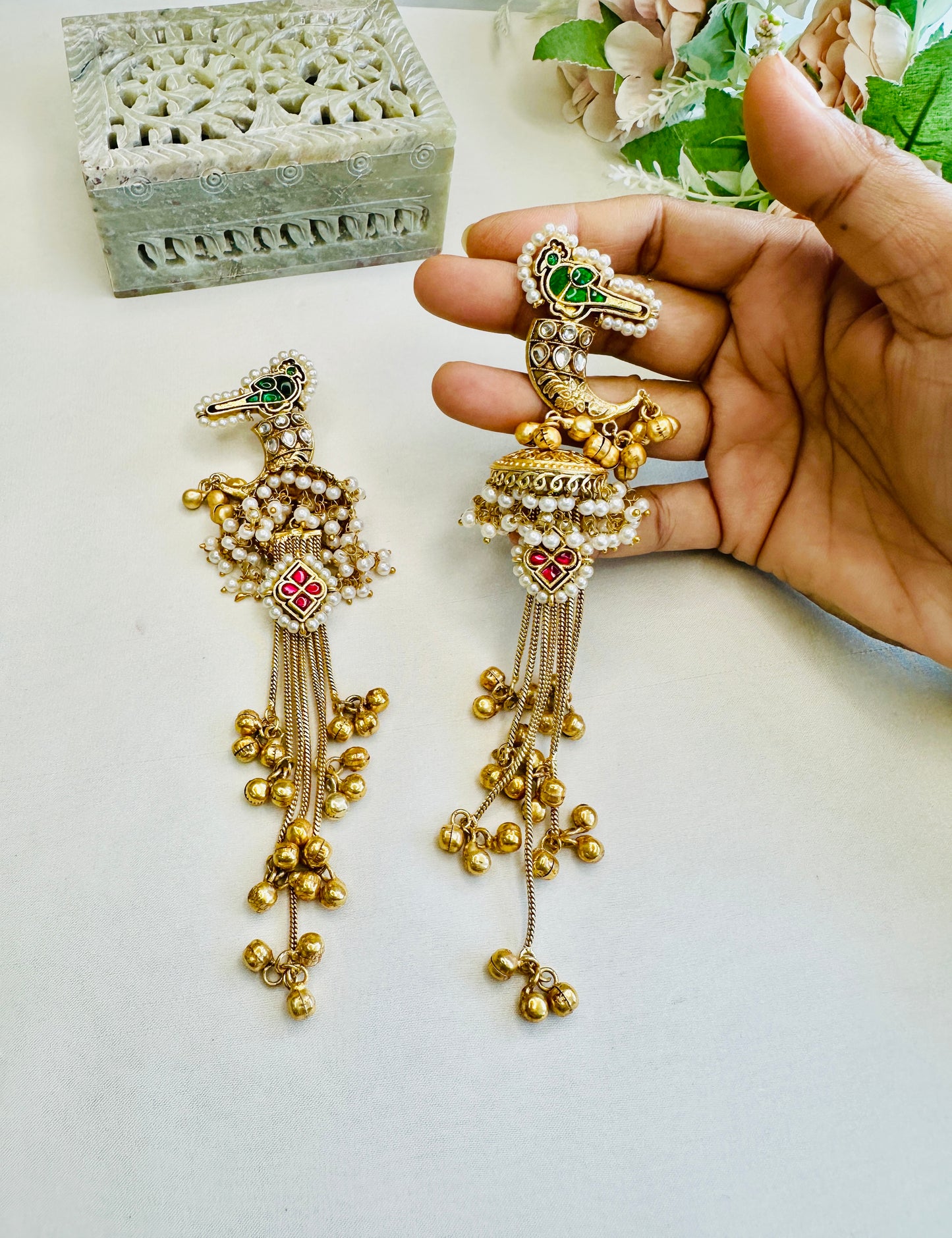 Pachi Kundan Golden Replica Kashmiri Earrings