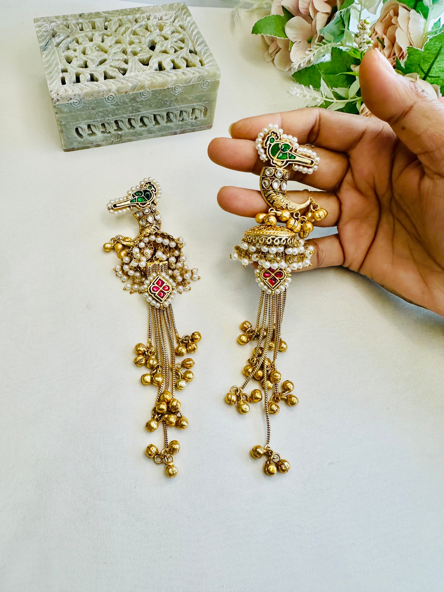 Pachi Kundan Golden Replica Kashmiri Earrings