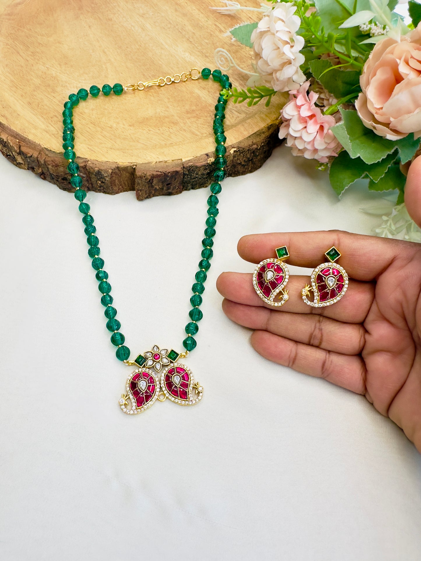 Jadau Mango Design Sleek Necklace Set