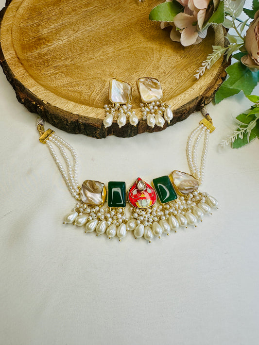 Meenakari Barukh Pearl Necklace Set