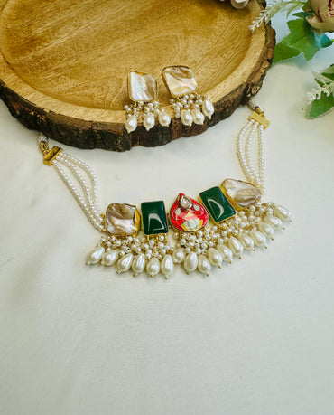 Meenakari Barukh Pearl Necklace Set