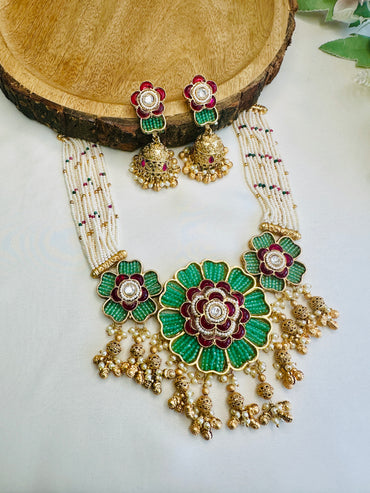 Three Flower Rajwadi Necklace Set