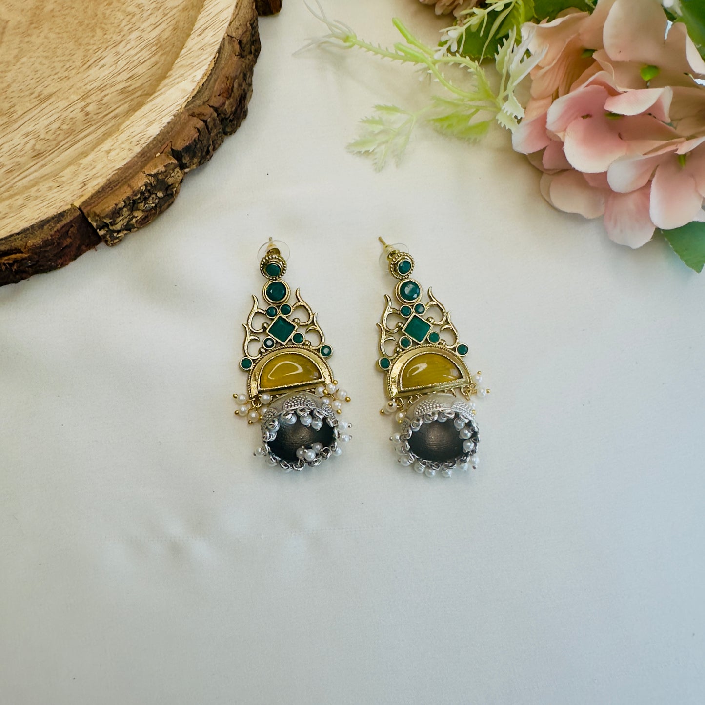 Silver Replica Small Jhumki with Monalisa Stone