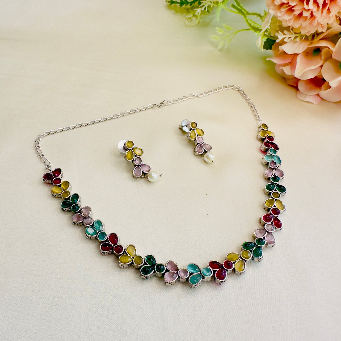 Multicolor Silver Replica Necklace Set