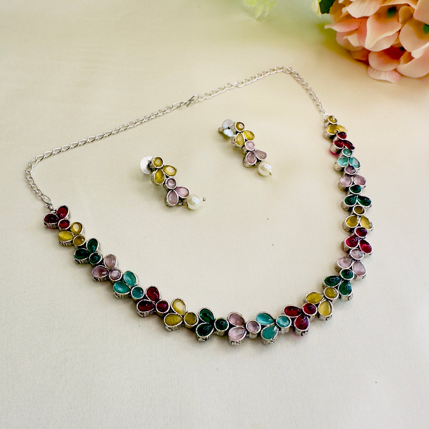 Multicolor Silver Replica Necklace Set