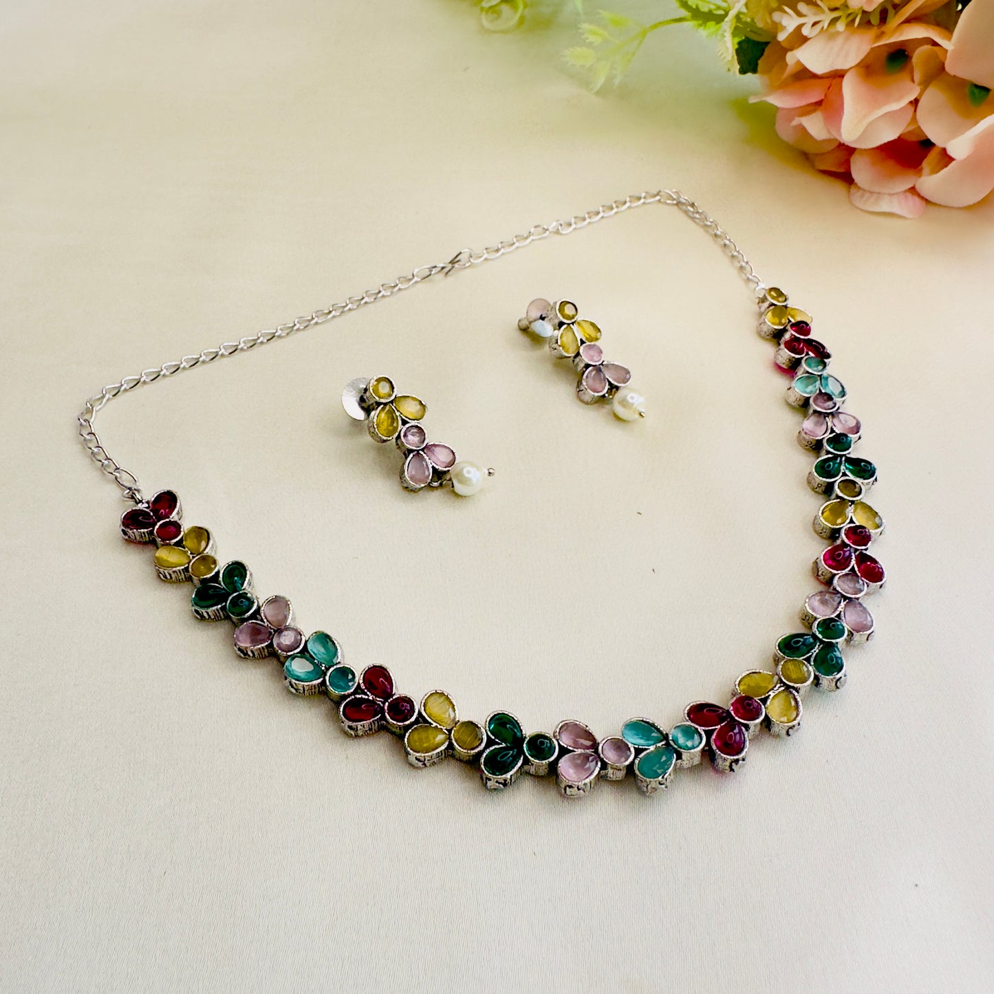 Multicolor Silver Replica Necklace Set