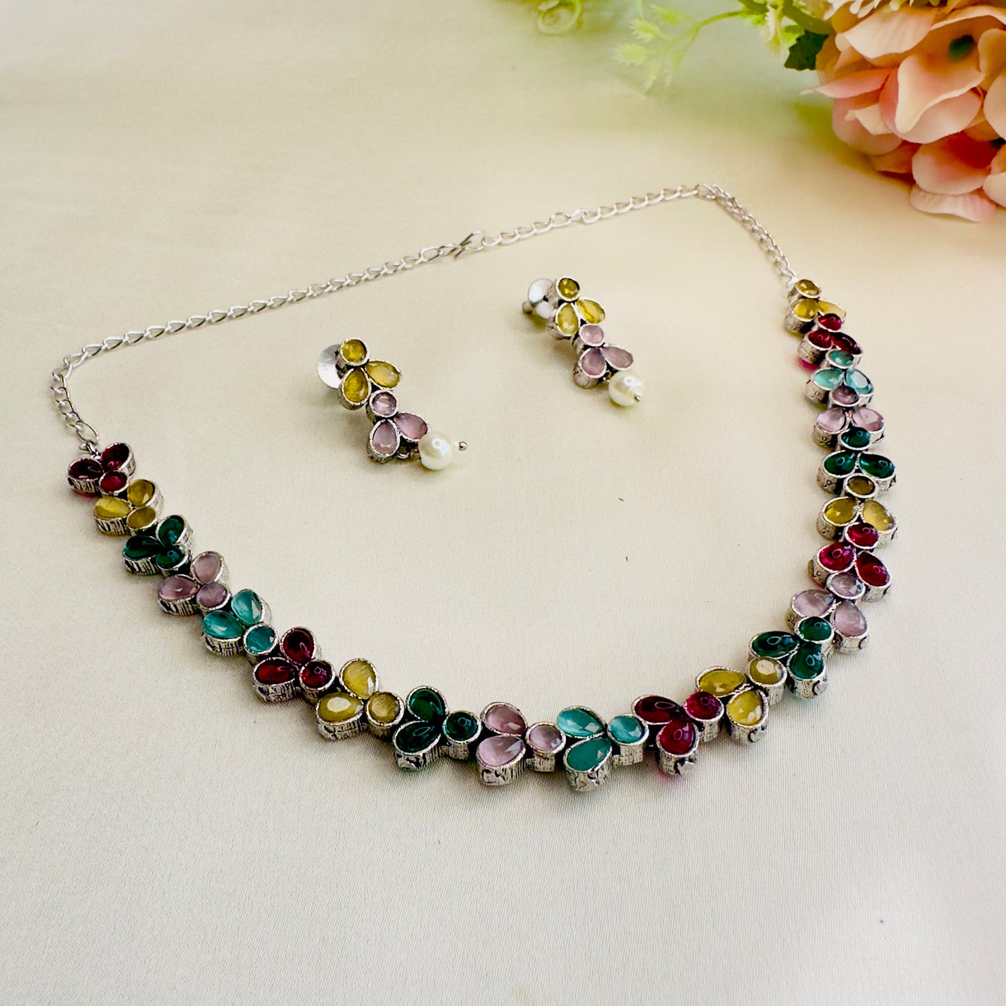 Multicolor Silver Replica Necklace Set
