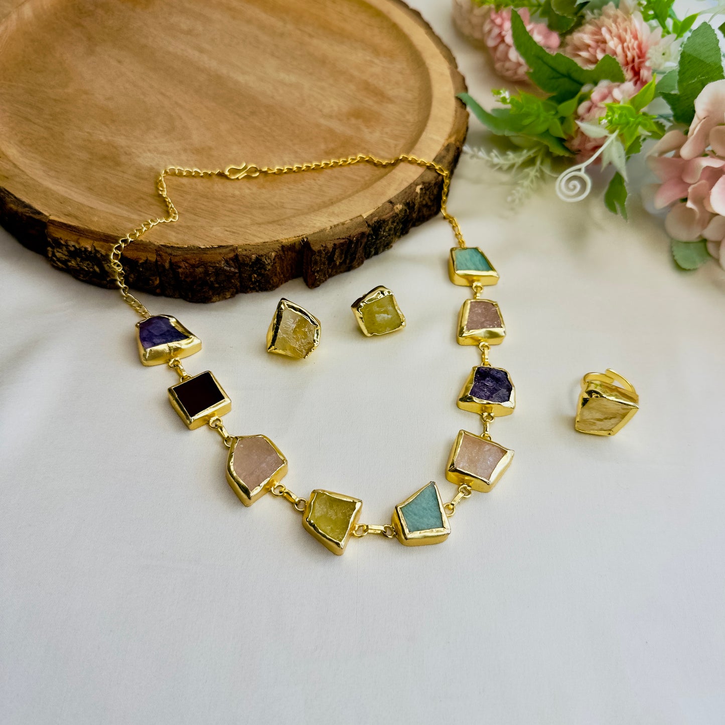 Multicolor Necklace Set with Finger Ring