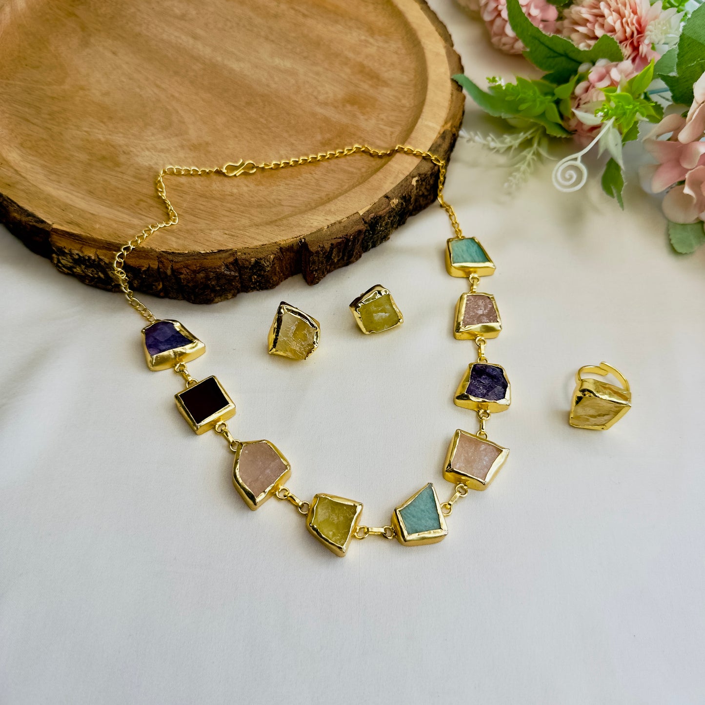 Multicolor Necklace Set with Finger Ring