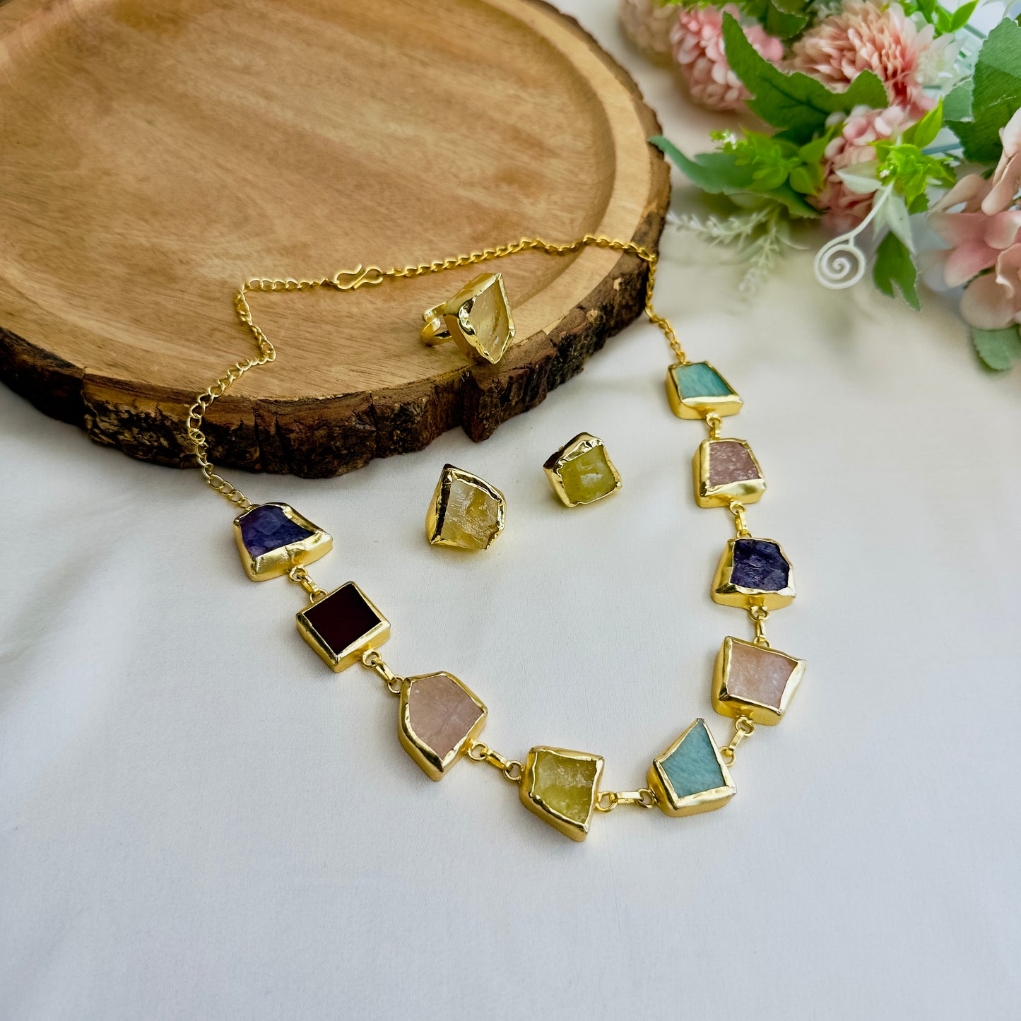 Multicolor Necklace Set with Finger Ring