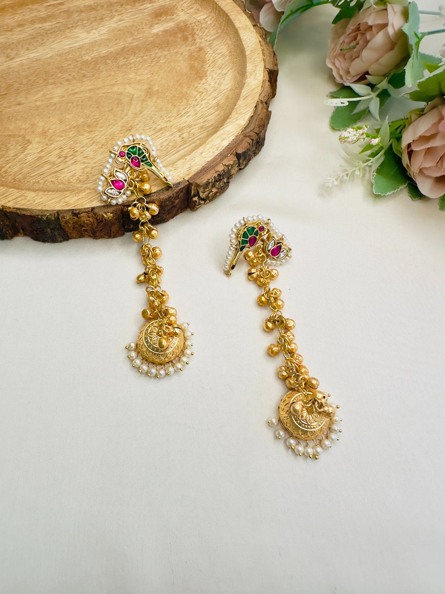 Peacock Lotus Pachi Kundan Kashmiri Earrings