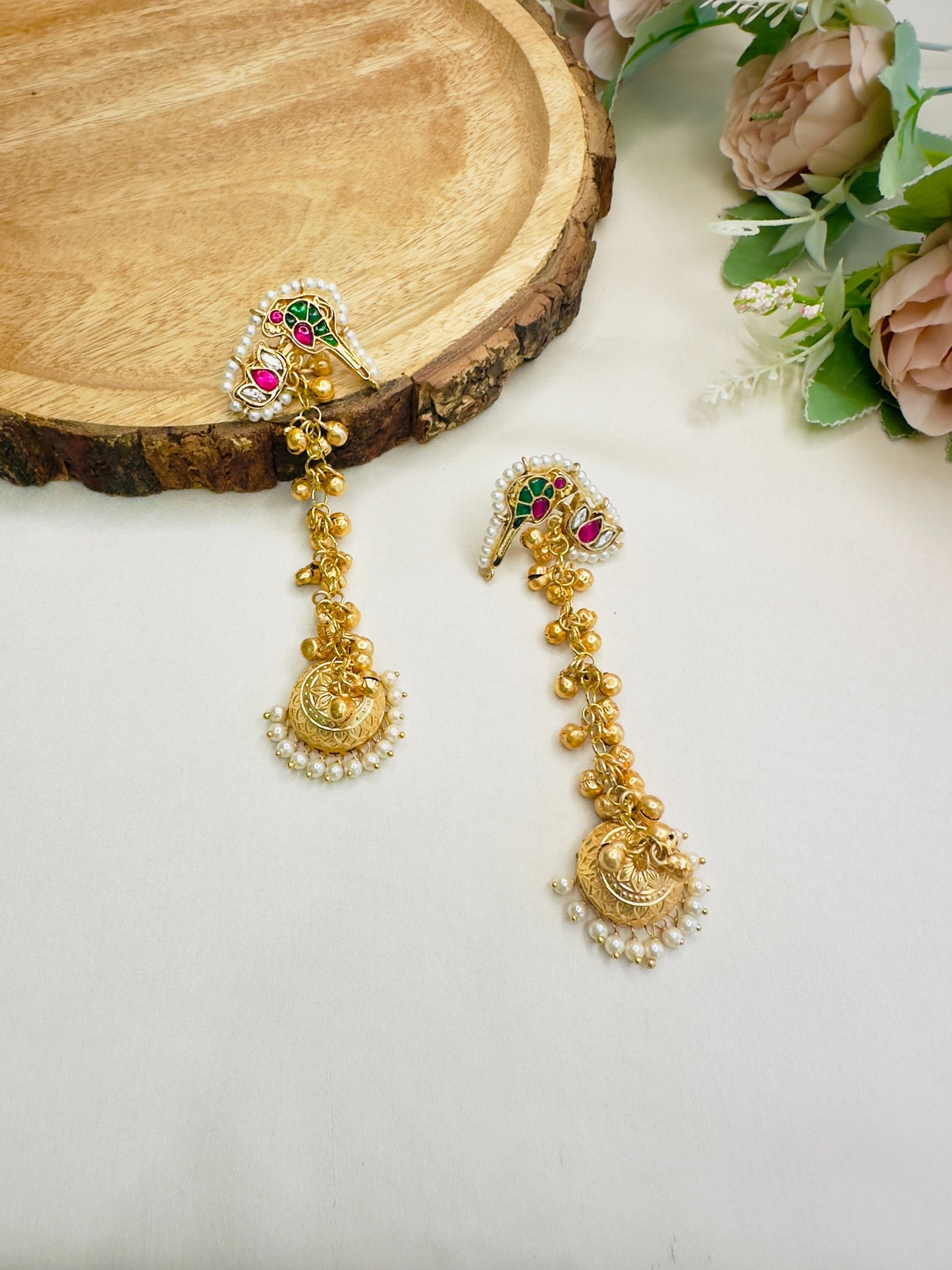 Peacock Lotus Pachi Kundan Kashmiri Earrings
