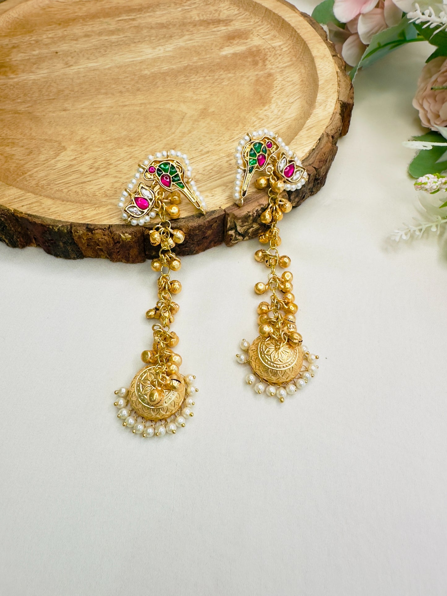 Peacock Lotus Pachi Kundan Kashmiri Earrings