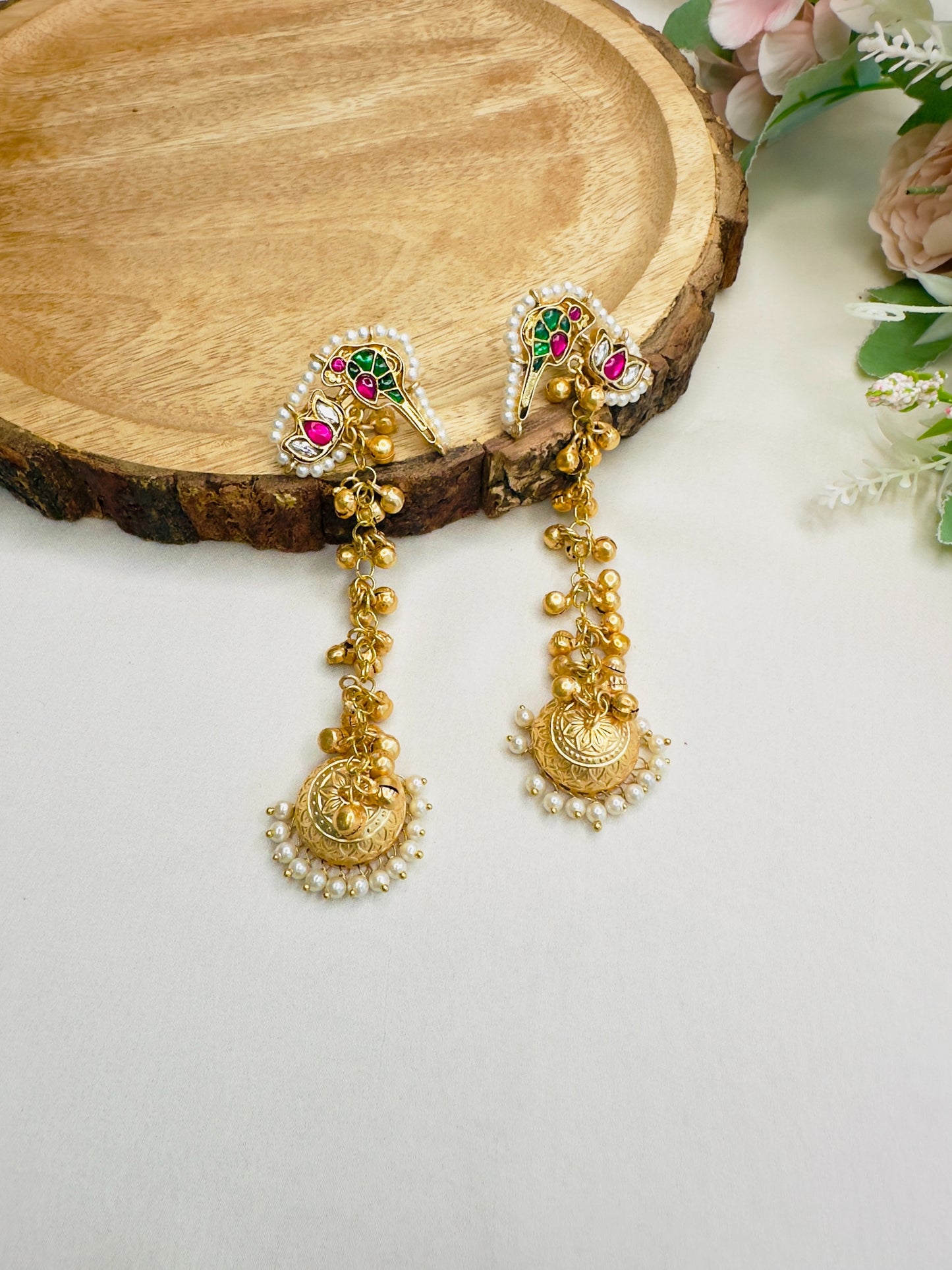 Peacock Lotus Pachi Kundan Kashmiri Earrings