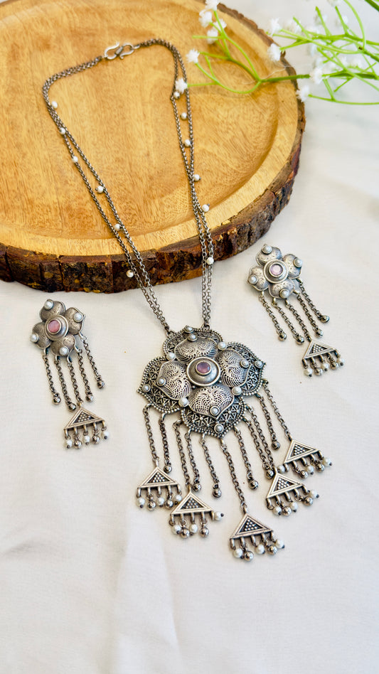Silver replica Long Necklace Set