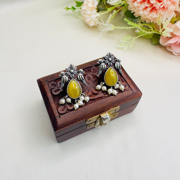 Bird Motif Monalisa Stone Silver Replica Stud