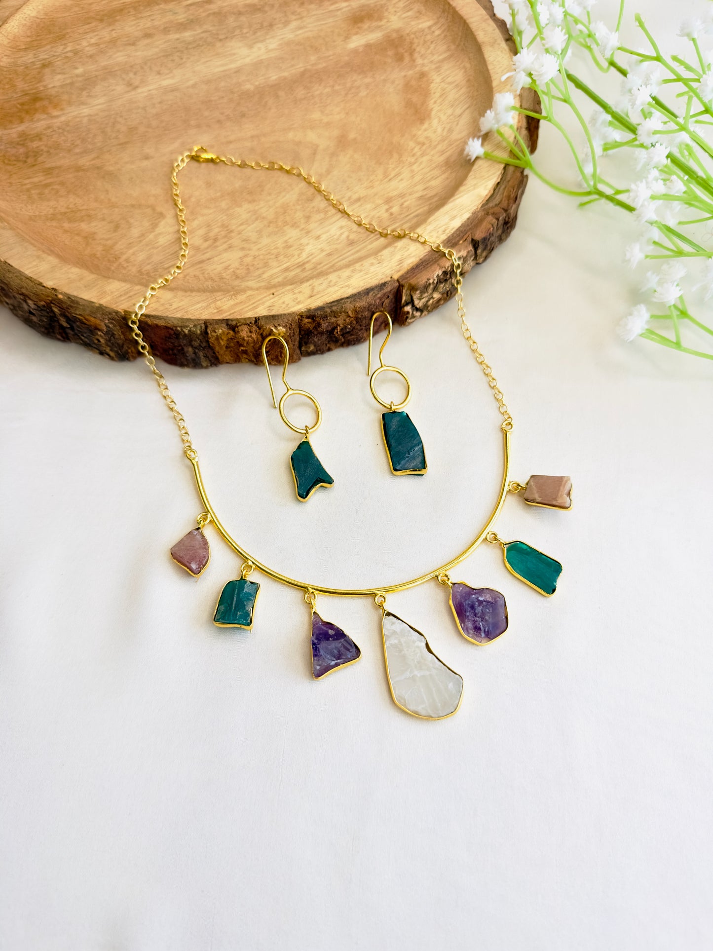 Natural Stone Seven Pendant Hasli Set
