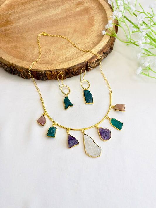 Natural Stone Seven Pendant Hasli Set