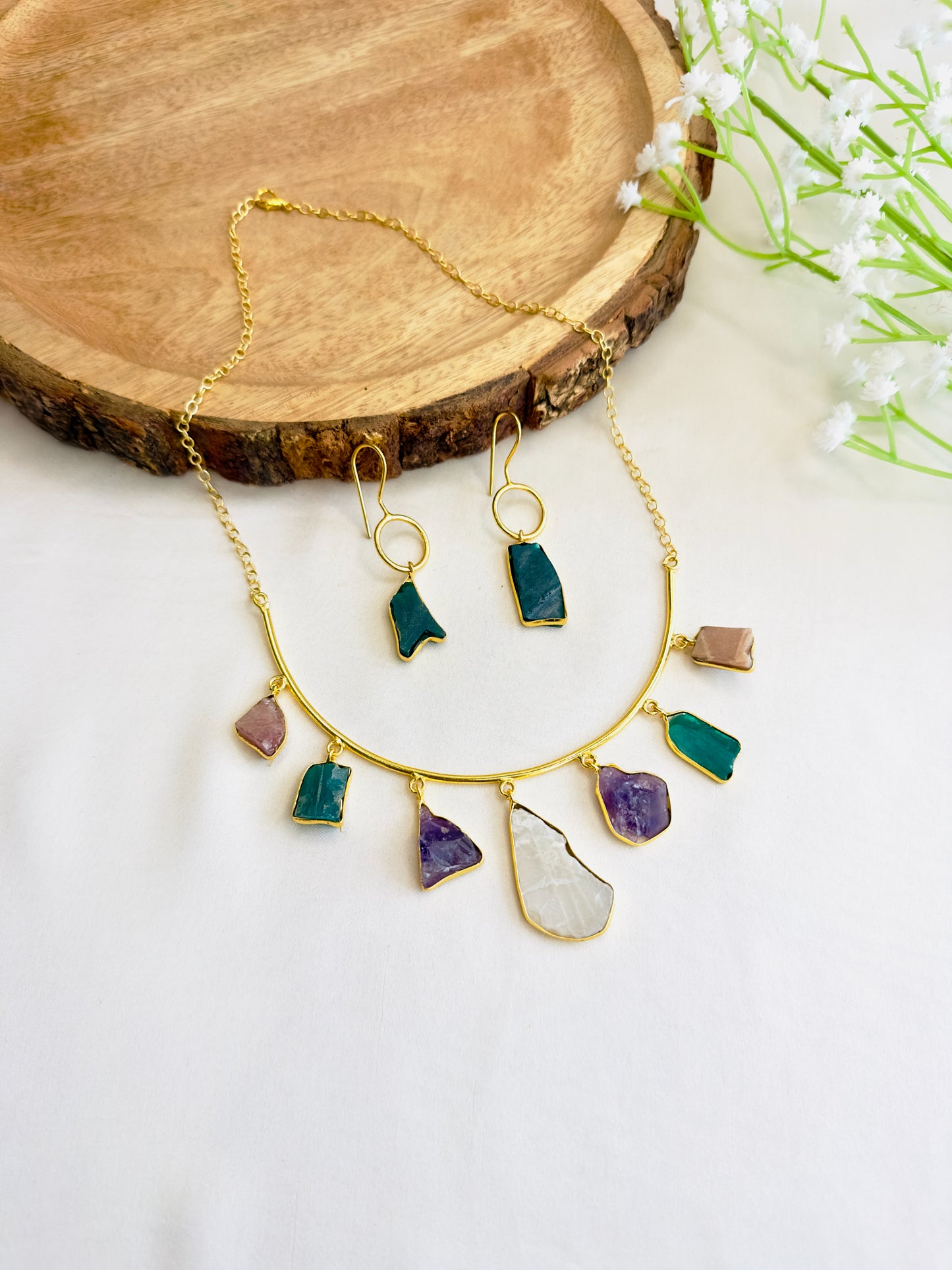 Natural Stone Seven Pendant Hasli Set