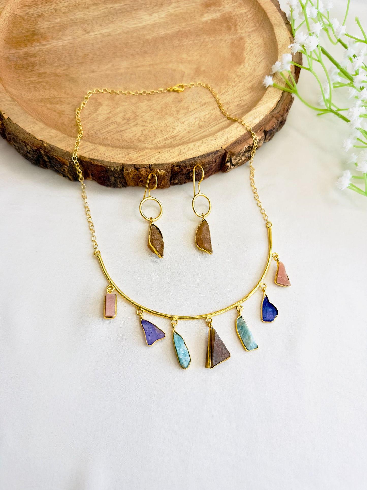 Natural Stone Seven Pendant Hasli Set