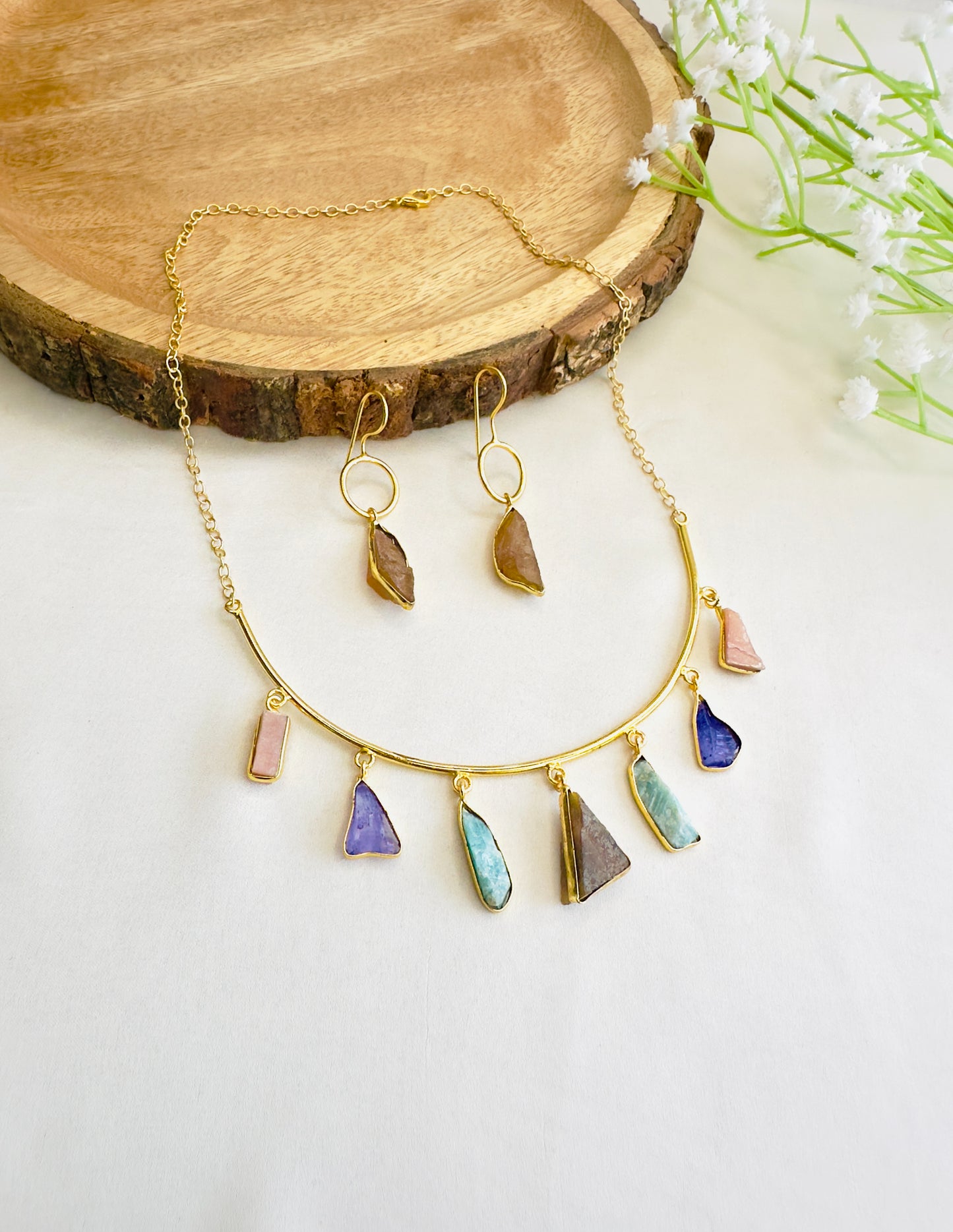 Natural Stone Seven Pendant Hasli Set