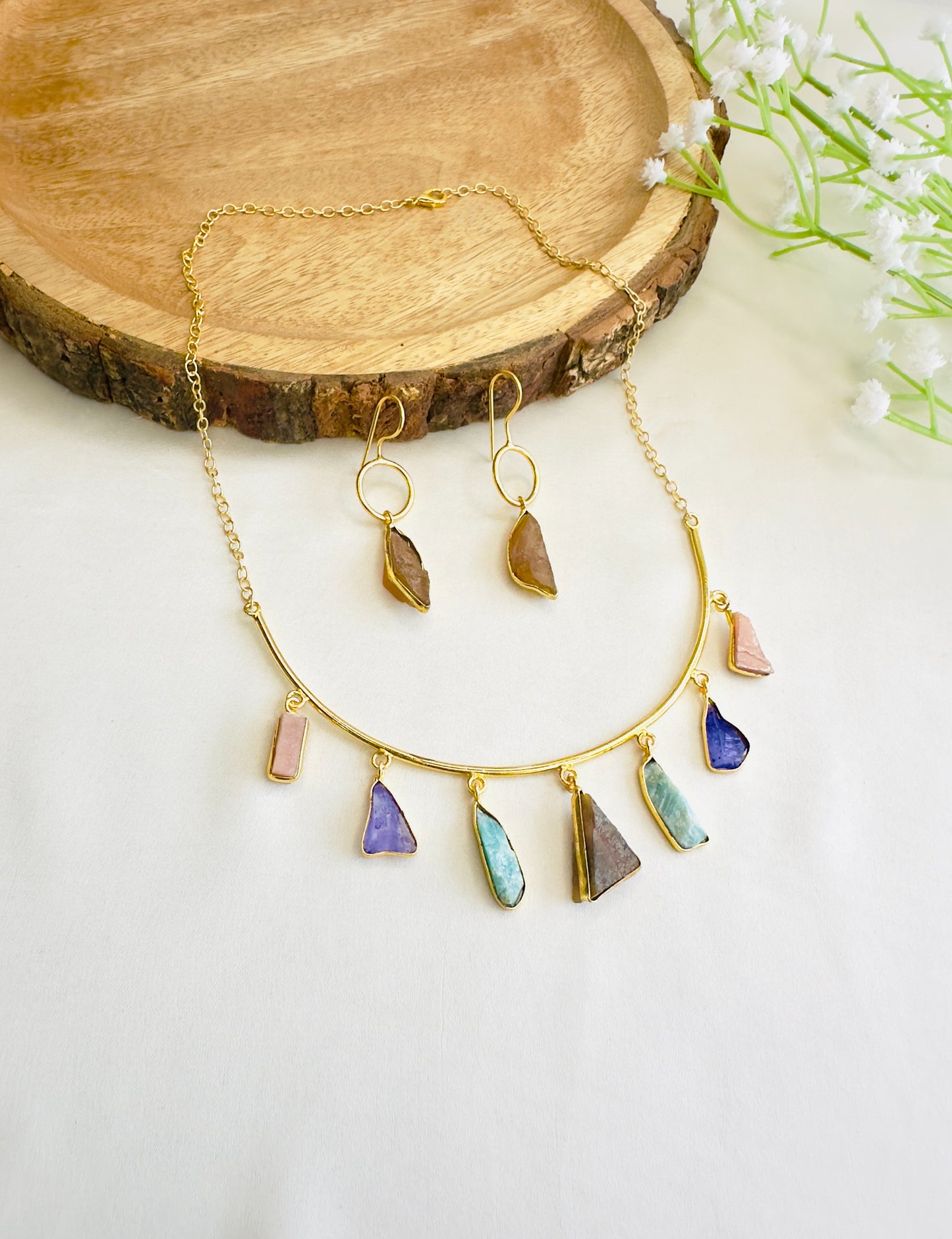 Natural Stone Seven Pendant Hasli Set
