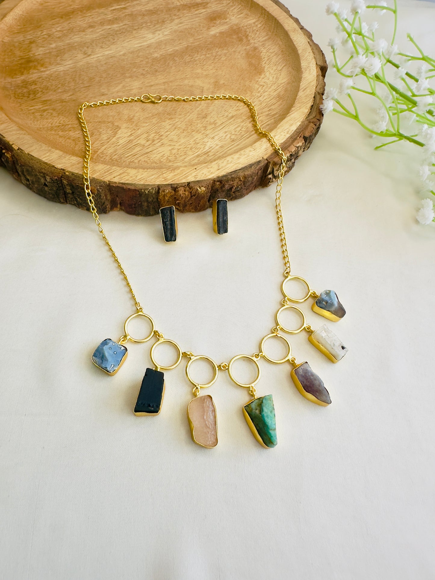 Natural Stone 7 Pendant Necklace Set