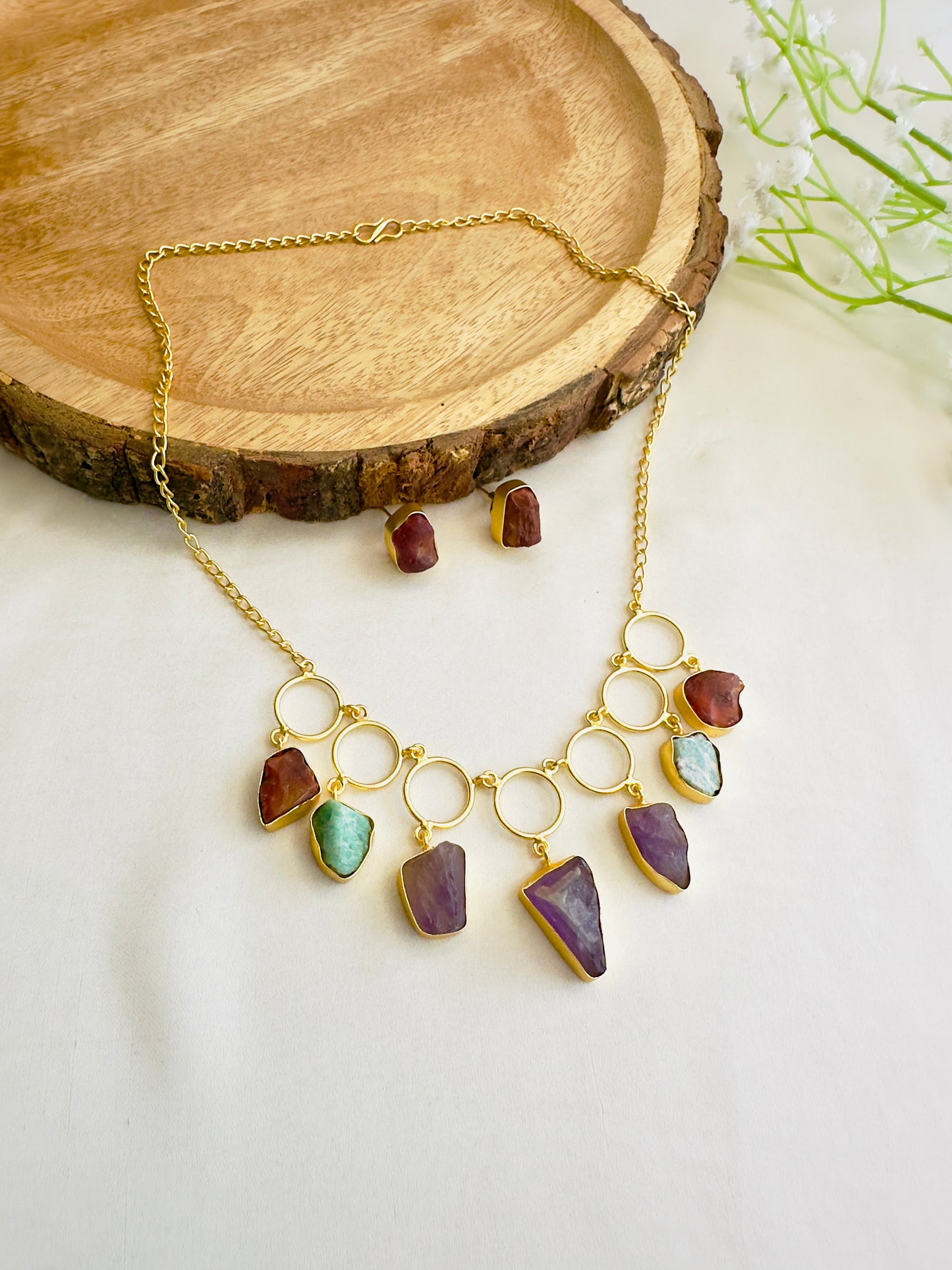 Natural Stone 7 Pendant Necklace Set