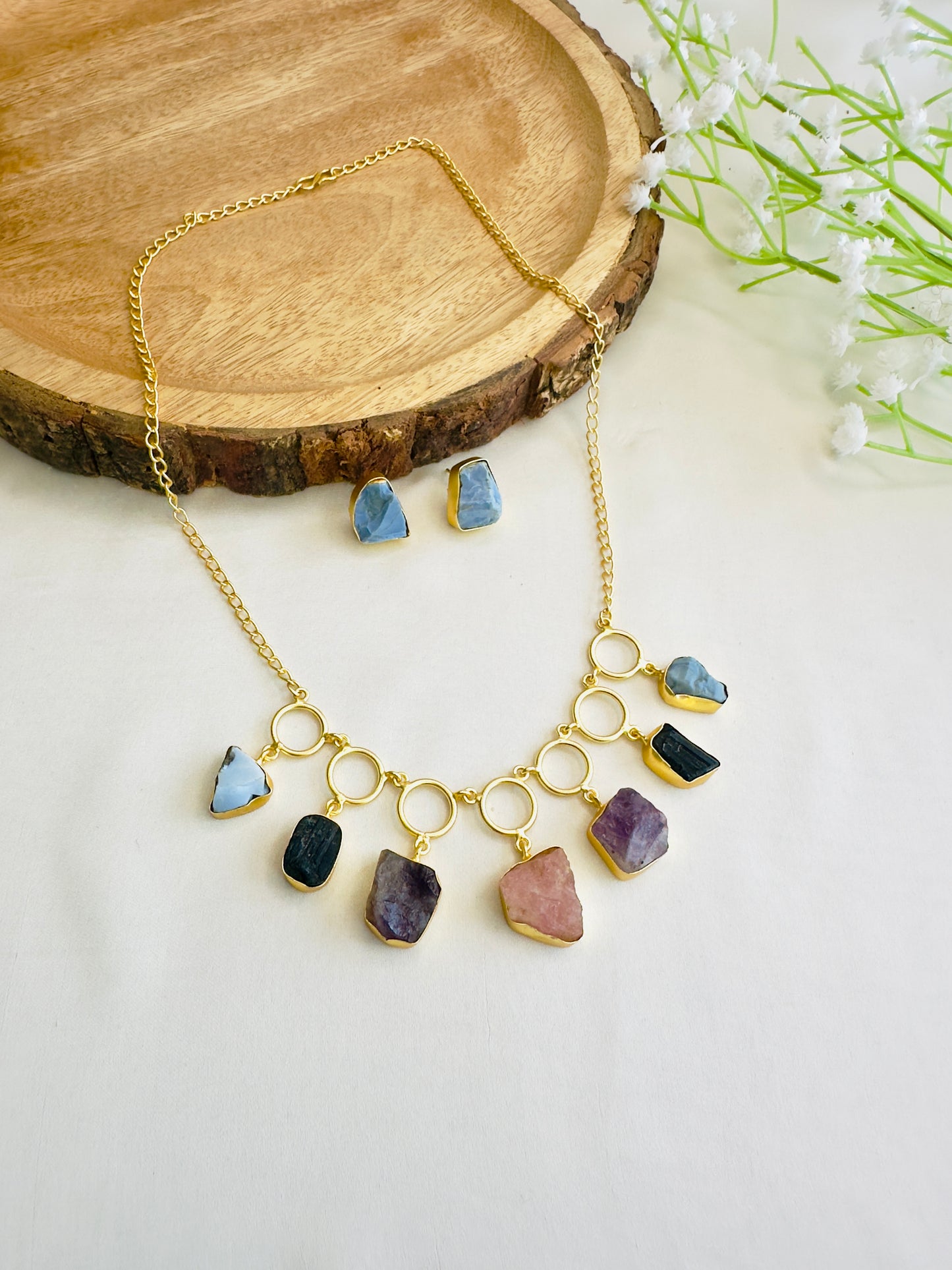 Natural Stone 7 Pendant Necklace Set