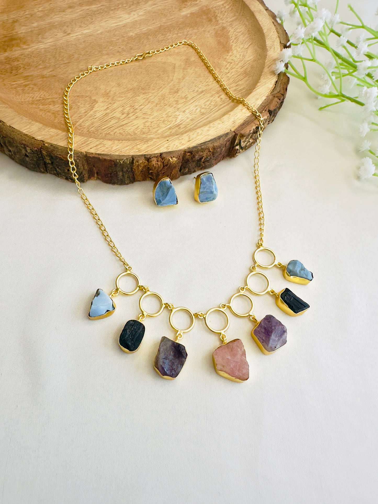 Natural Stone 7 Pendant Necklace Set