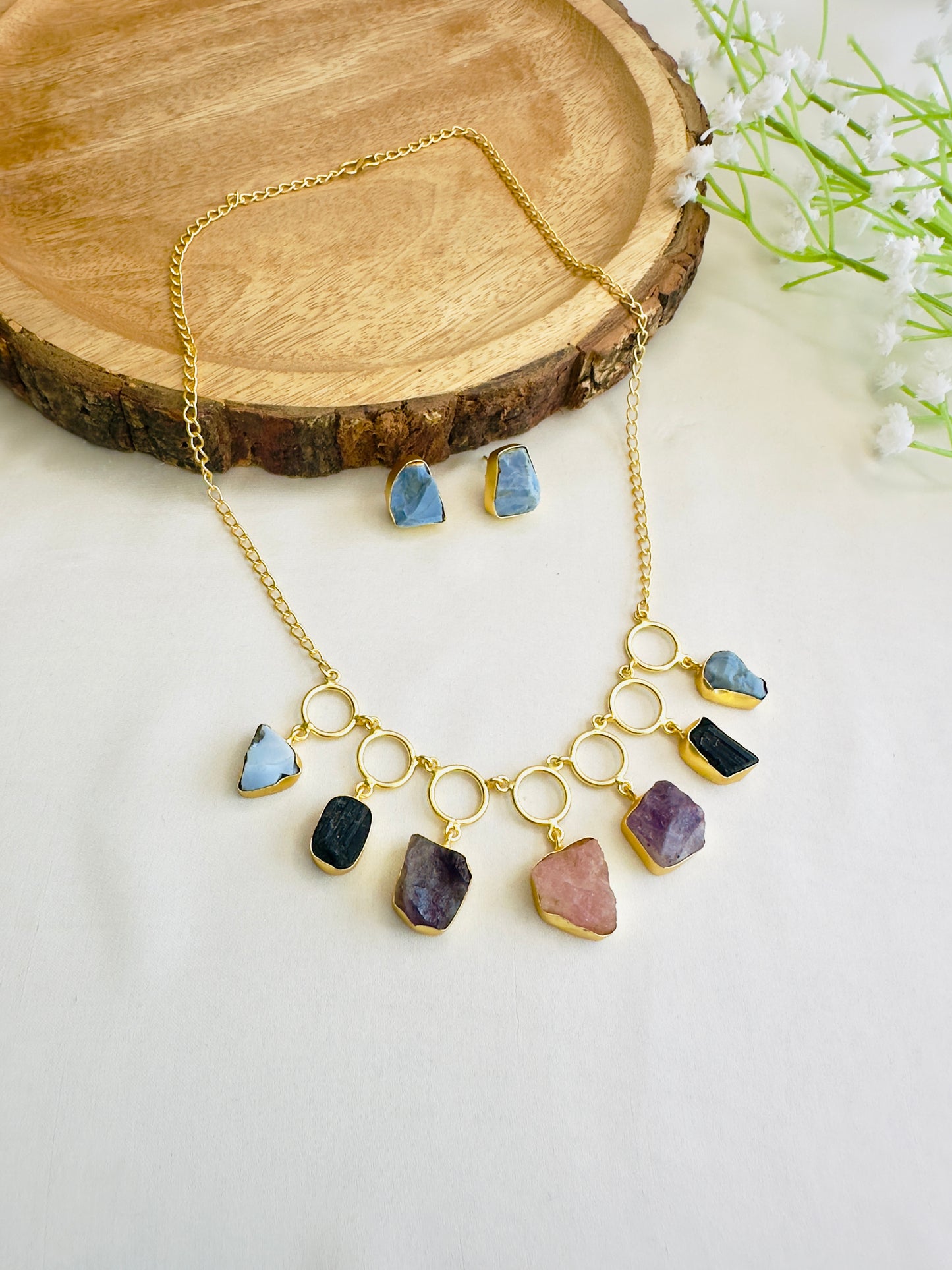 Natural Stone 7 Pendant Necklace Set