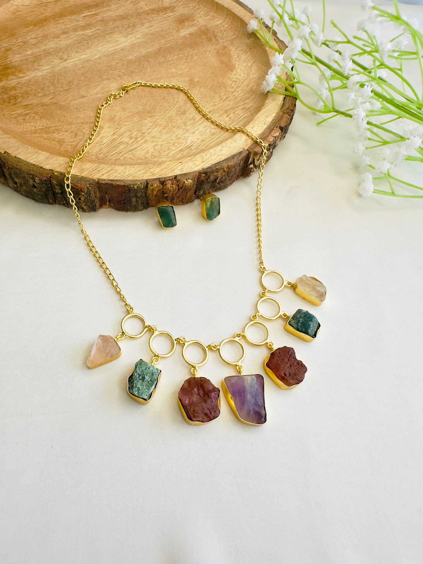 Natural Stone 7 Pendant Necklace Set