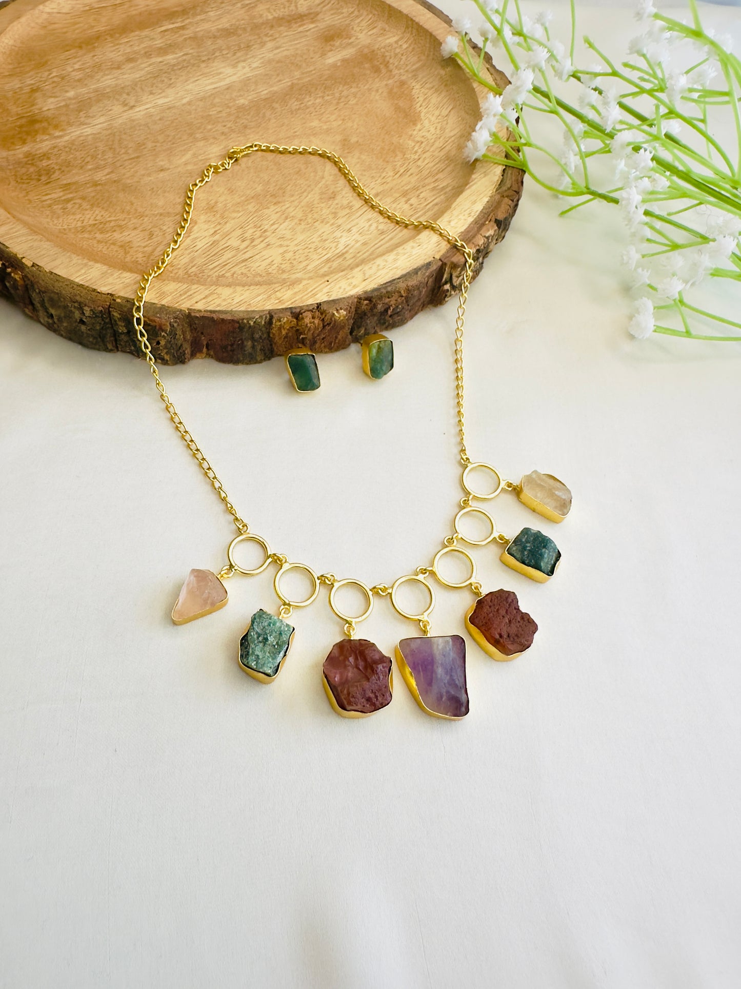 Natural Stone 7 Pendant Necklace Set