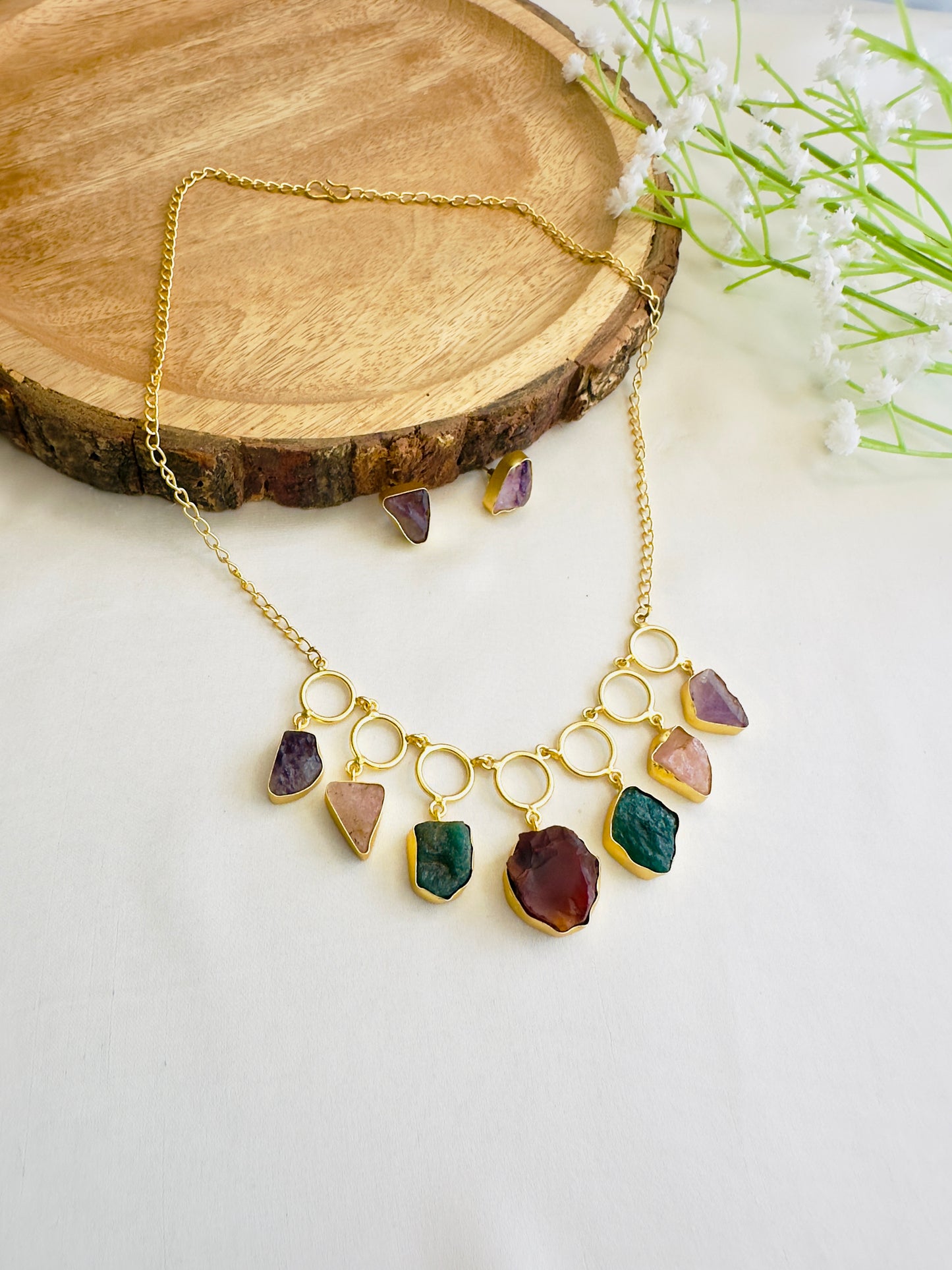 Natural Stone 7 Pendant Necklace Set