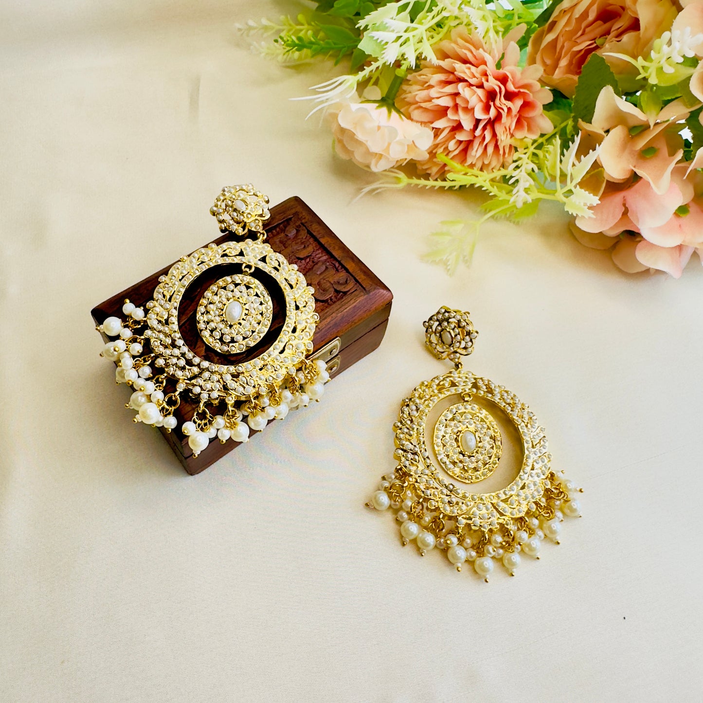 Hyderabadi Jadau Oval Shape Earrings