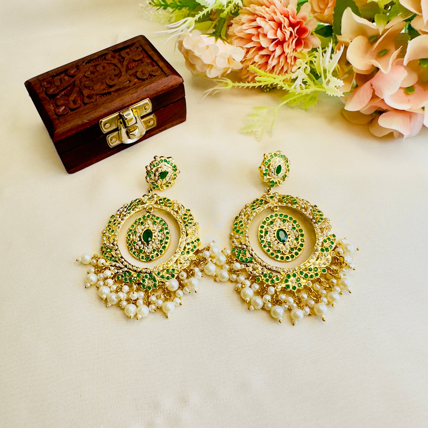 Hyderabadi Jadau Oval Shape Earrings