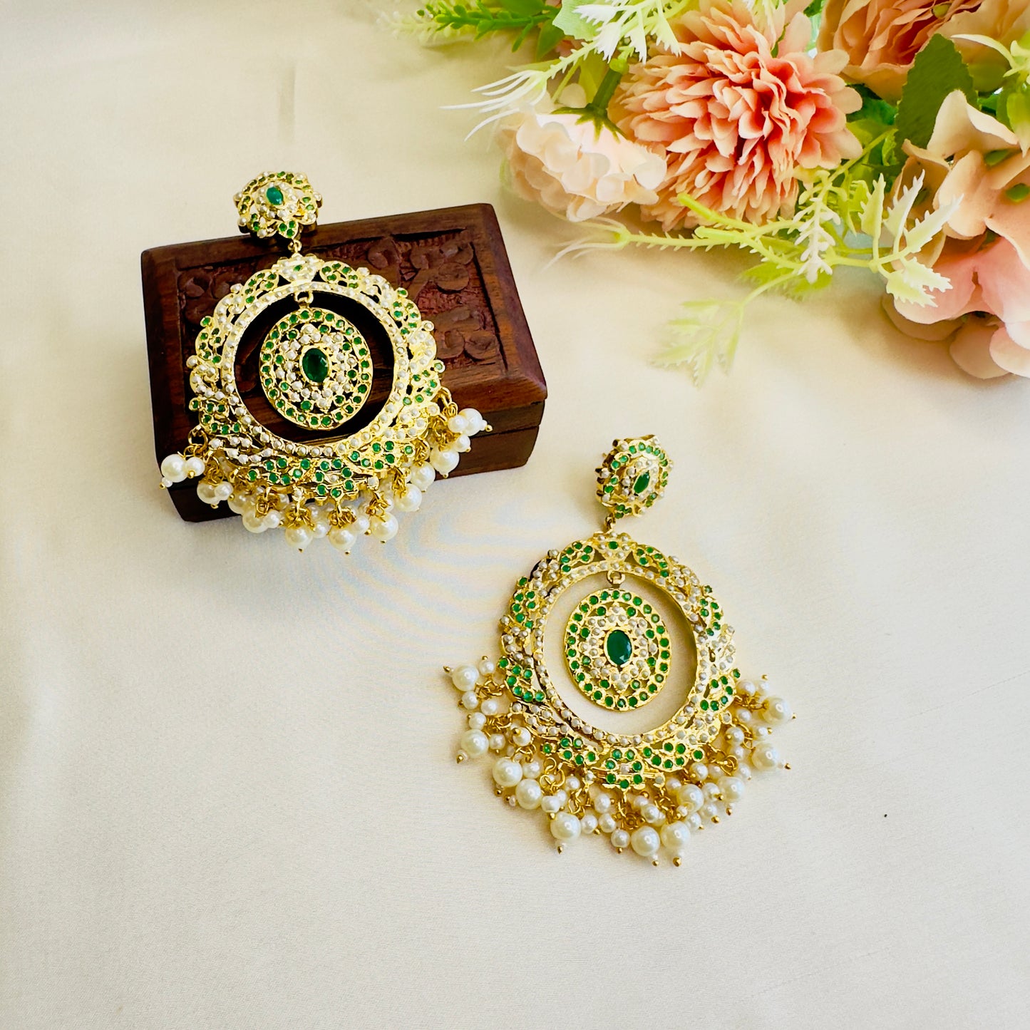 Hyderabadi Jadau Oval Shape Earrings