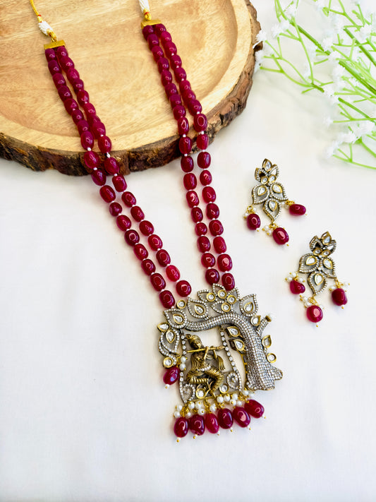 Krishna Motif Kundan Necklace Set